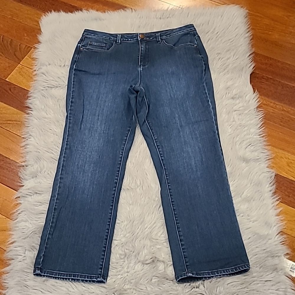Coldwater creek womens dark wash straight leg jeans size 14 petite